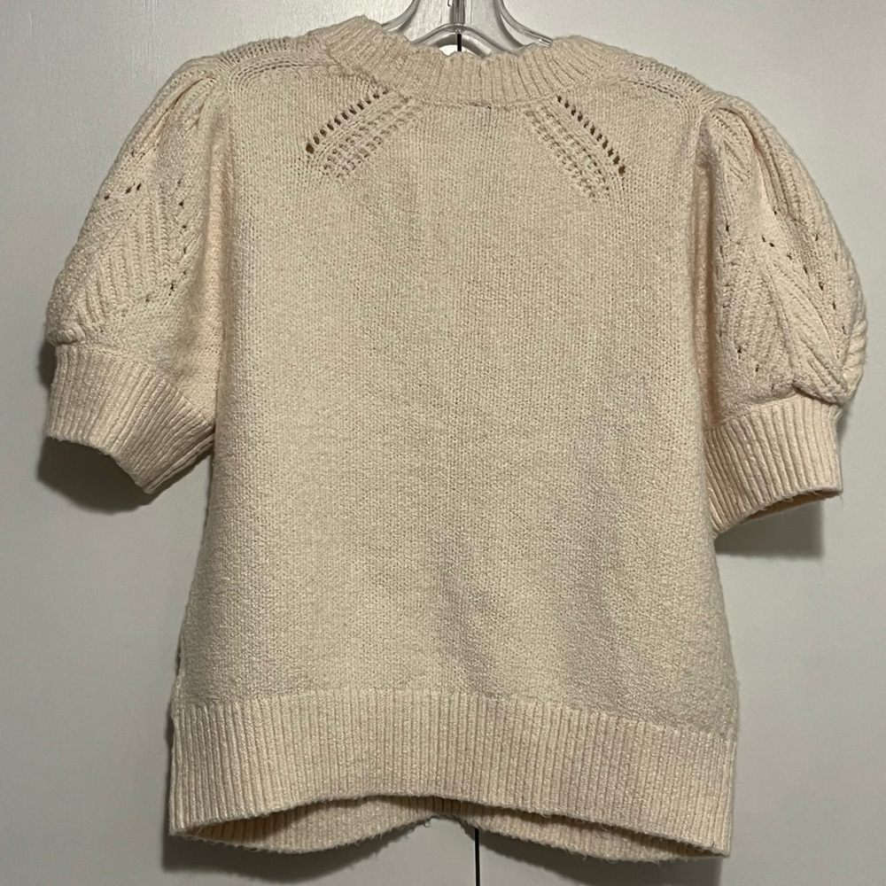 Anthropologie Short Sleeve Pointelle Sweater Ivory - Picture 3 of 4